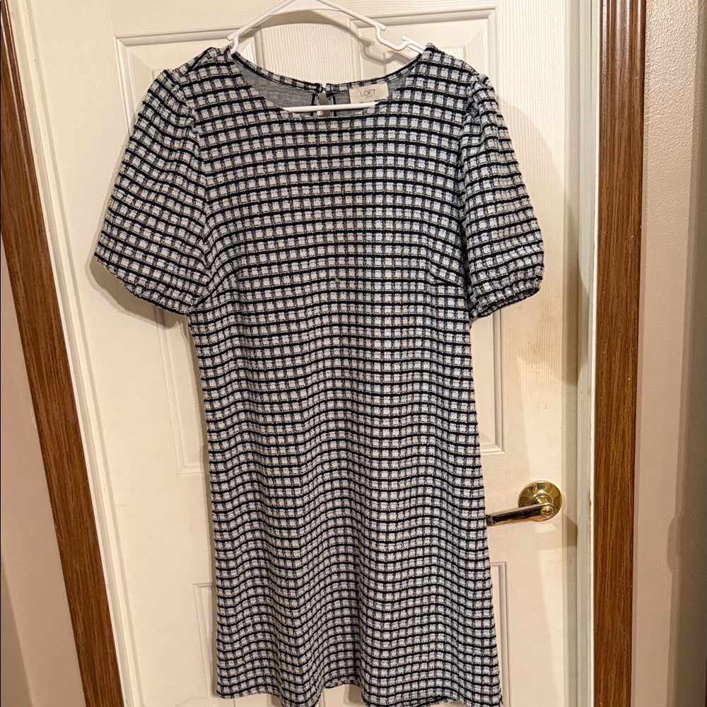 LOFT Black and White Checkered Midi Dress